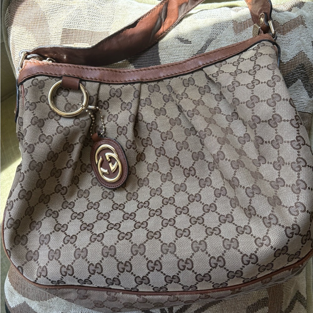 Gucci Brown Canvas Monogram Shoulder Bag